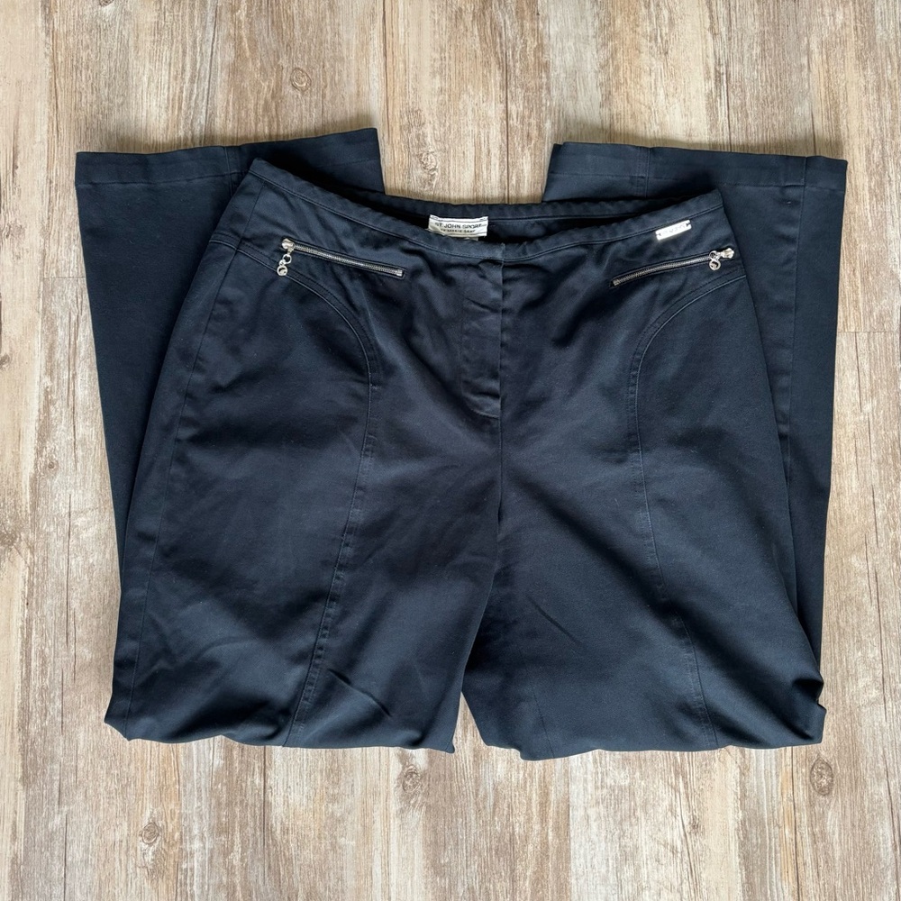 St John Sport Marie Gray Black Wide Leg Pants with Zipper Details Black 12